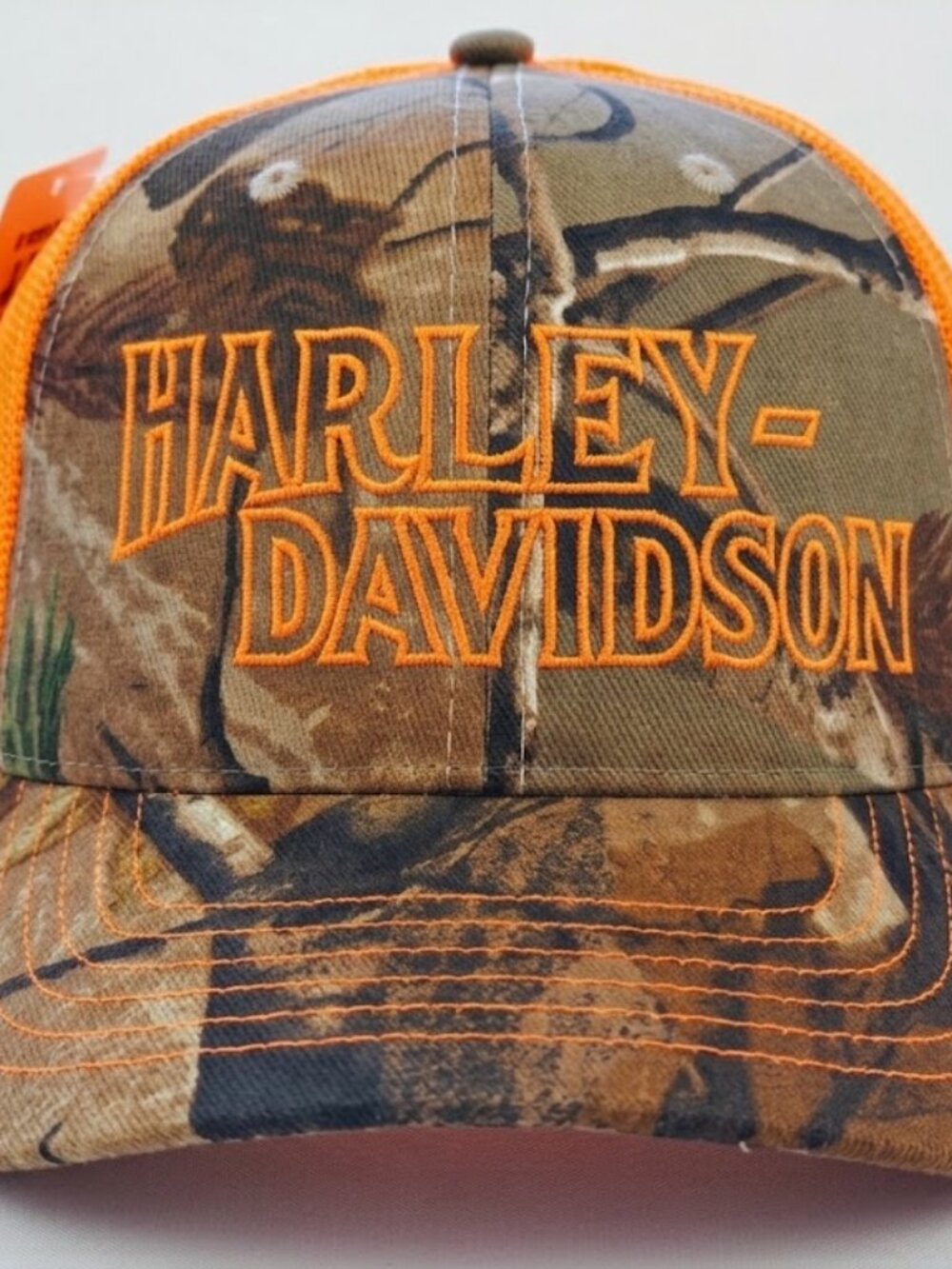 Vintage-Inspired Harley Davidson Hat Embroidered Kati Camo Blaze Orange Cap OS